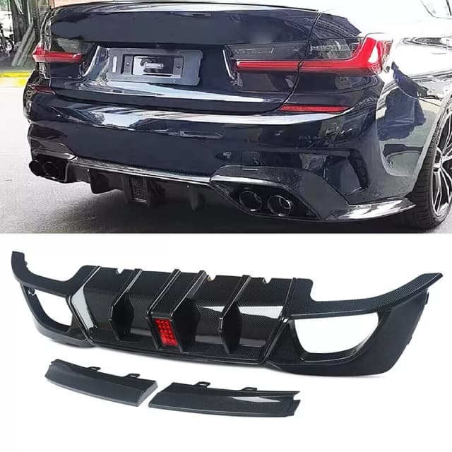 For BMW G20 G21 G28 18-21 Carbon Fiber M340i Sport Rear Diffuser Lip W/LED Light