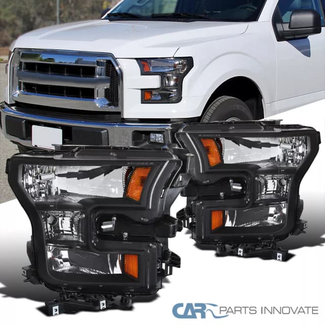 Black Fits 2015-2017 Ford F150 F-150 Headlights Head Lamps Left+Right Pair 15-17