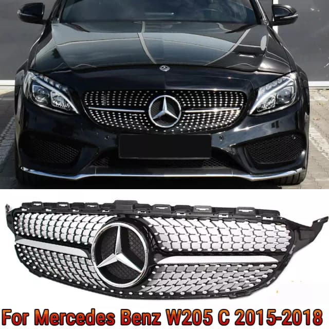 Front Grille For Mercedes Benz W205 C-Class C250 C300 Grill W/Emblem 2015-2018