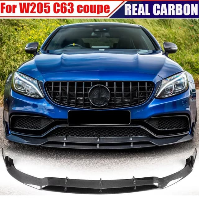 REAL CARBON Front Bumper Lip Spoiler For Benz W205 C205 C63 S AMG Coupe Bodykit